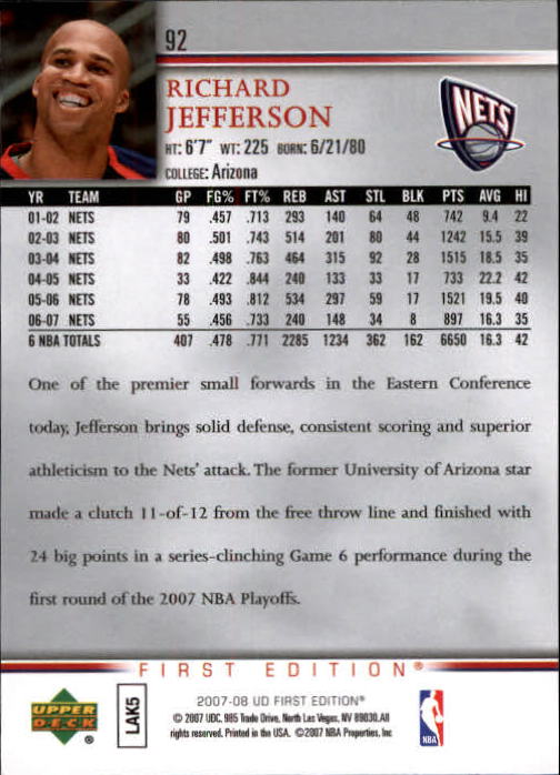 2007-08 Upper Deck First Edition Basketball YOU PICK - Picture 183 of 454