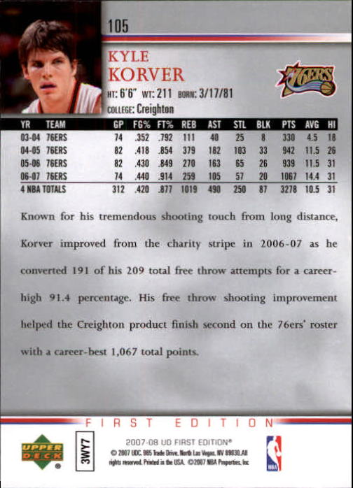 2007-08 Upper Deck First Edition Basketball YOU PICK - Picture 209 of 454
