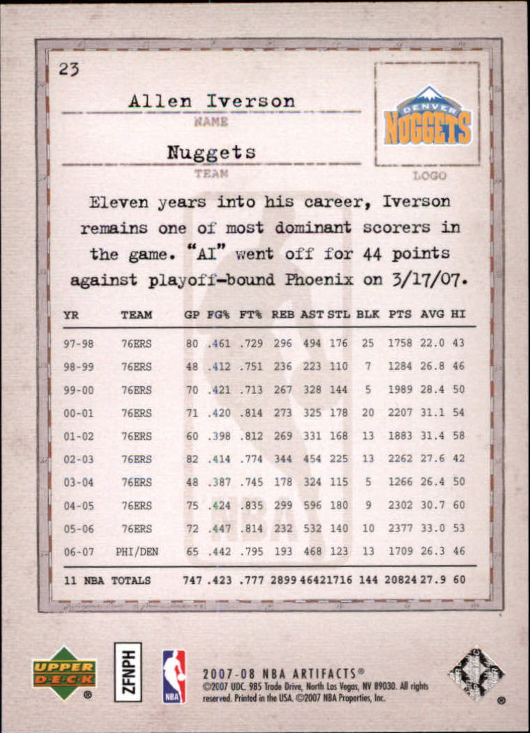 2007/2008 Artifacts (Upper Deck) Basketball - Picture 19 of 108