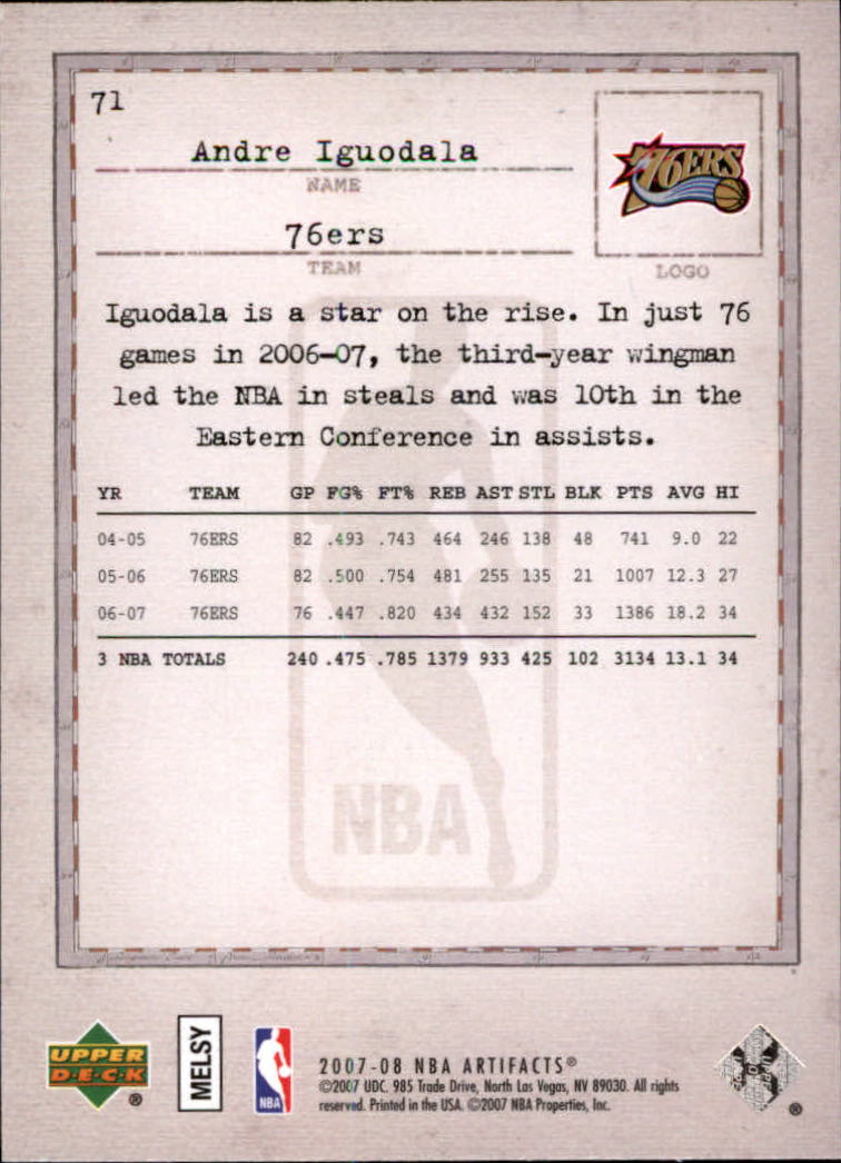 2007/2008 Artifacts (Upper Deck) Basketball - Picture 55 of 108