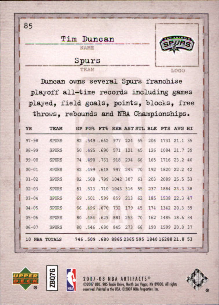 2007/2008 Artifacts (Upper Deck) Basketball - Picture 61 of 108