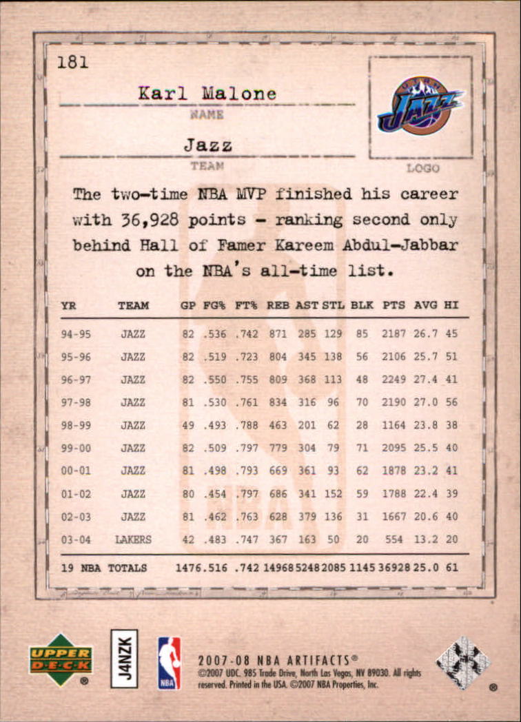 2007/2008 Artifacts (Upper Deck) Basketball - Picture 79 of 108