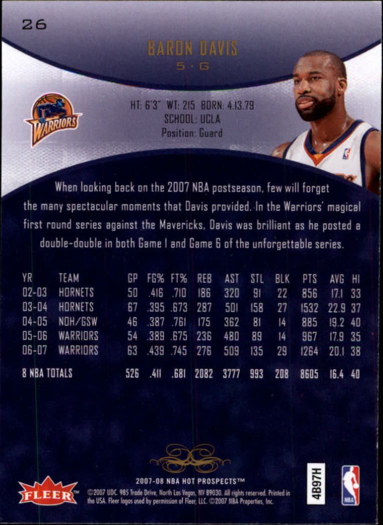 2007/2008 Fleer Hot Prospects Basketball "Main Set" Base Cards - Picture 43 of 112