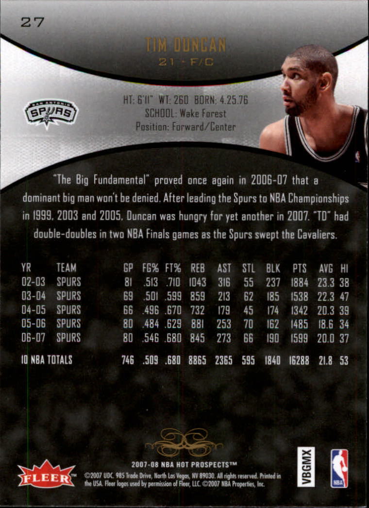 2007/2008 Fleer Hot Prospects Basketball "Main Set" Base Cards - Picture 45 of 112