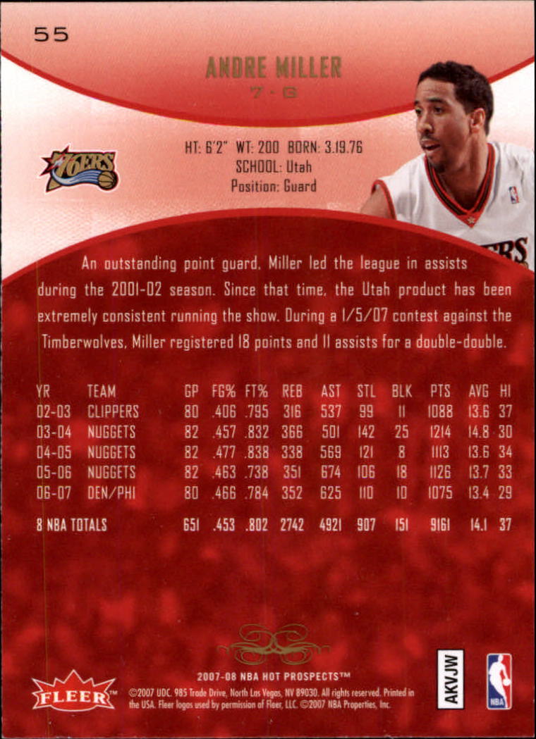 2007/2008 Fleer Hot Prospects Basketball "Main Set" Base Cards - Picture 101 of 112