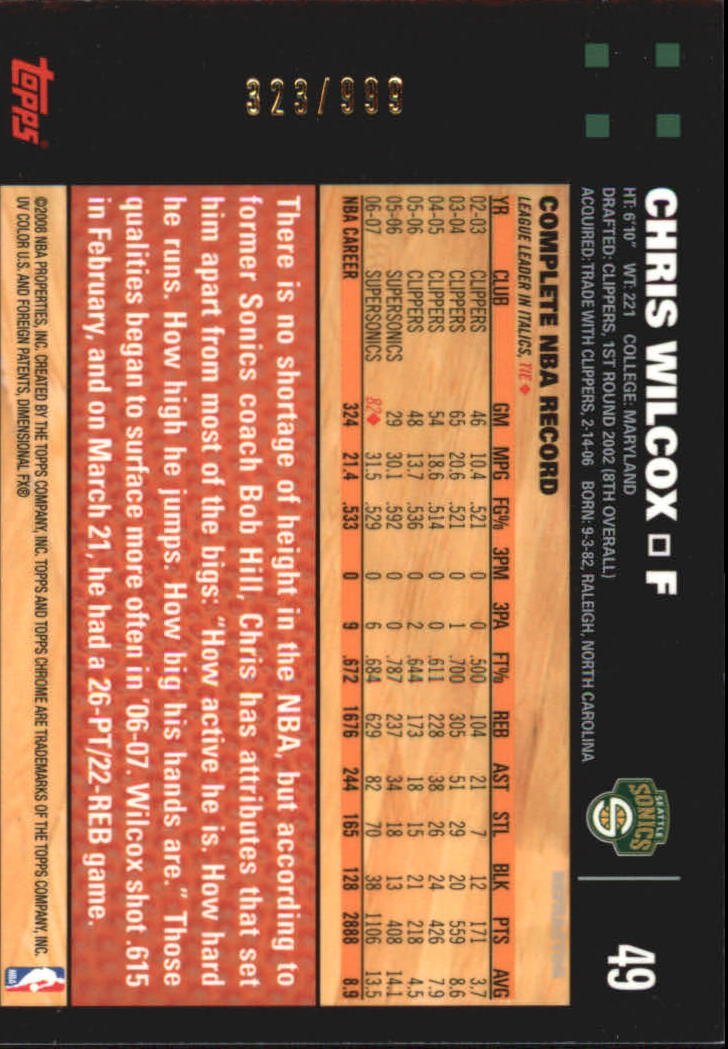 Inserto "Rifrattori" Topps Chrome Basketball 2007-08 e schede parallele - Foto 17 di 169