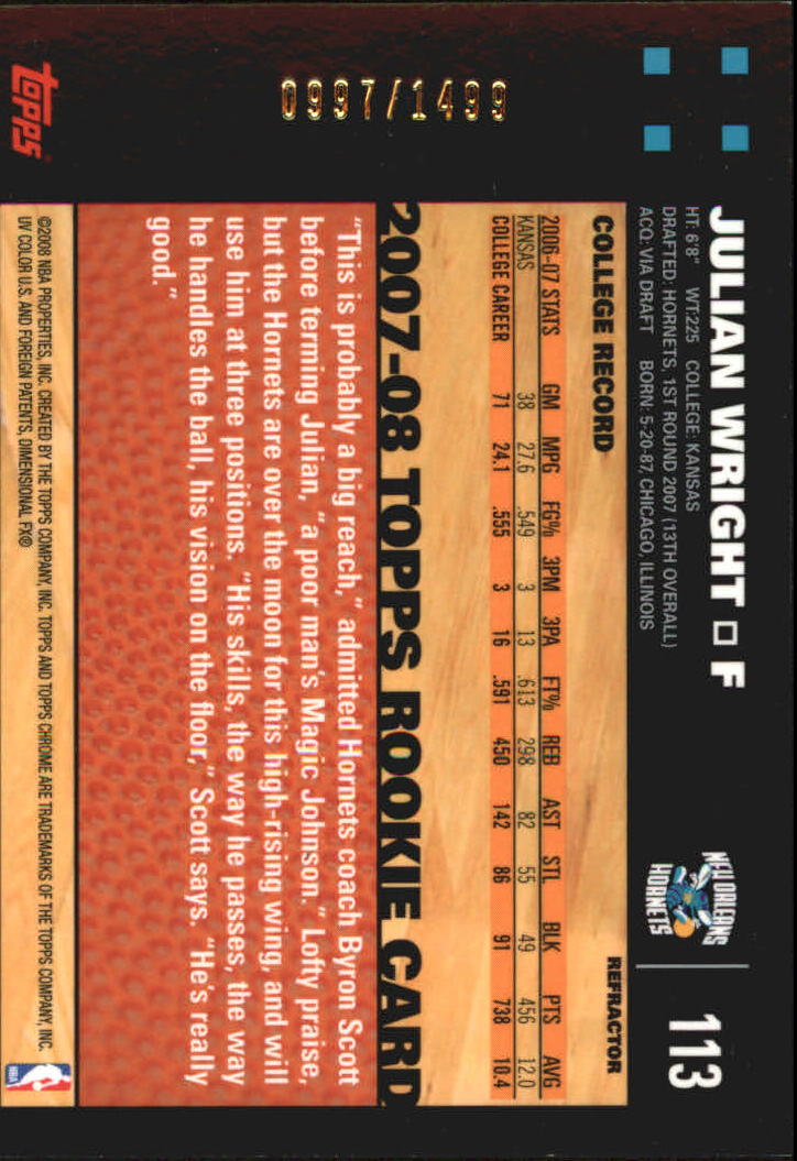 Inserto "Rifrattori" Topps Chrome Basketball 2007-08 e schede parallele - Foto 57 di 169