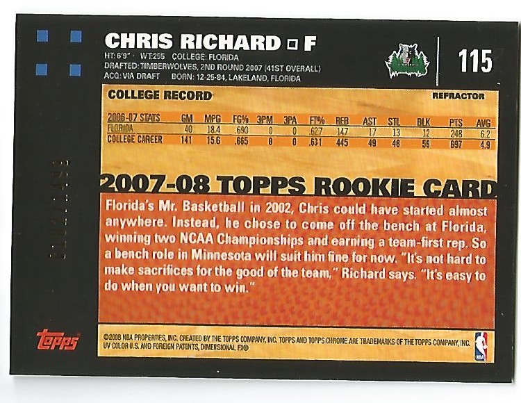 Inserto "Rifrattori" Topps Chrome Basketball 2007-08 e schede parallele - Foto 61 di 169