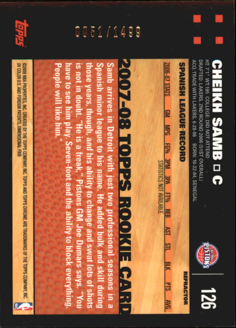 Inserto "Rifrattori" Topps Chrome Basketball 2007-08 e schede parallele - Foto 79 di 169