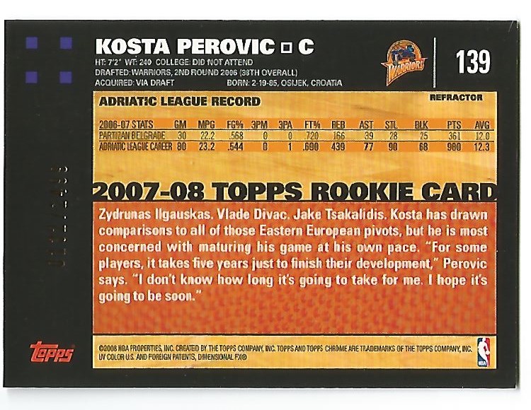 Inserto "Rifrattori" Topps Chrome Basketball 2007-08 e schede parallele - Foto 101 di 169