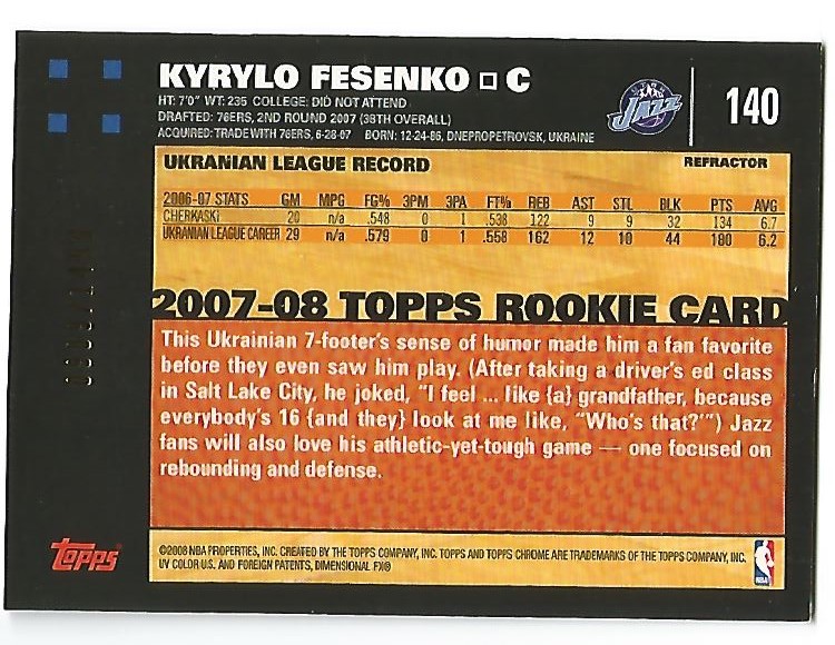 Inserto "Rifrattori" Topps Chrome Basketball 2007-08 e schede parallele - Foto 103 di 169