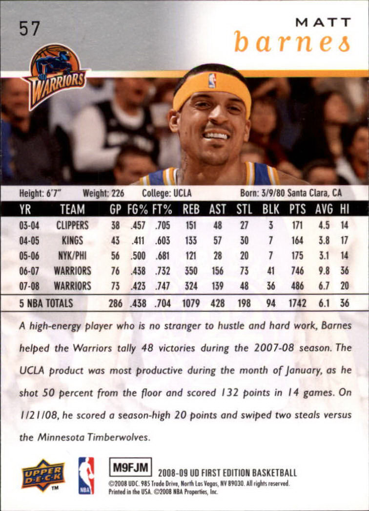 2008-09 Upper Deck First Edition Basketball Card Pick - Picture 93 of 361