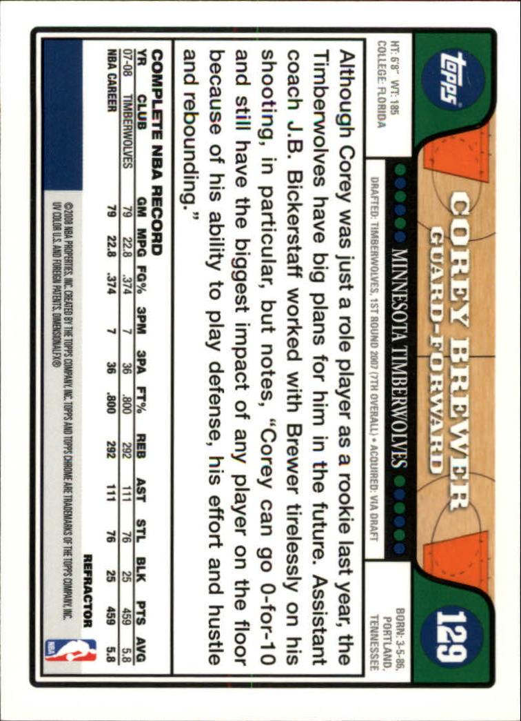 2008/2009 tarjetas paralelas refractoras de baloncesto cromadas parte 2 Topps - Imagen 101 de 255