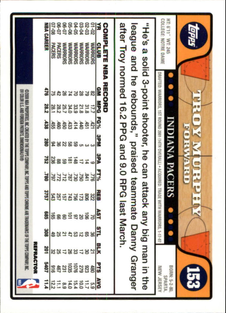 2008/2009 tarjetas paralelas refractoras de baloncesto cromadas parte 2 Topps - Imagen 109 de 255