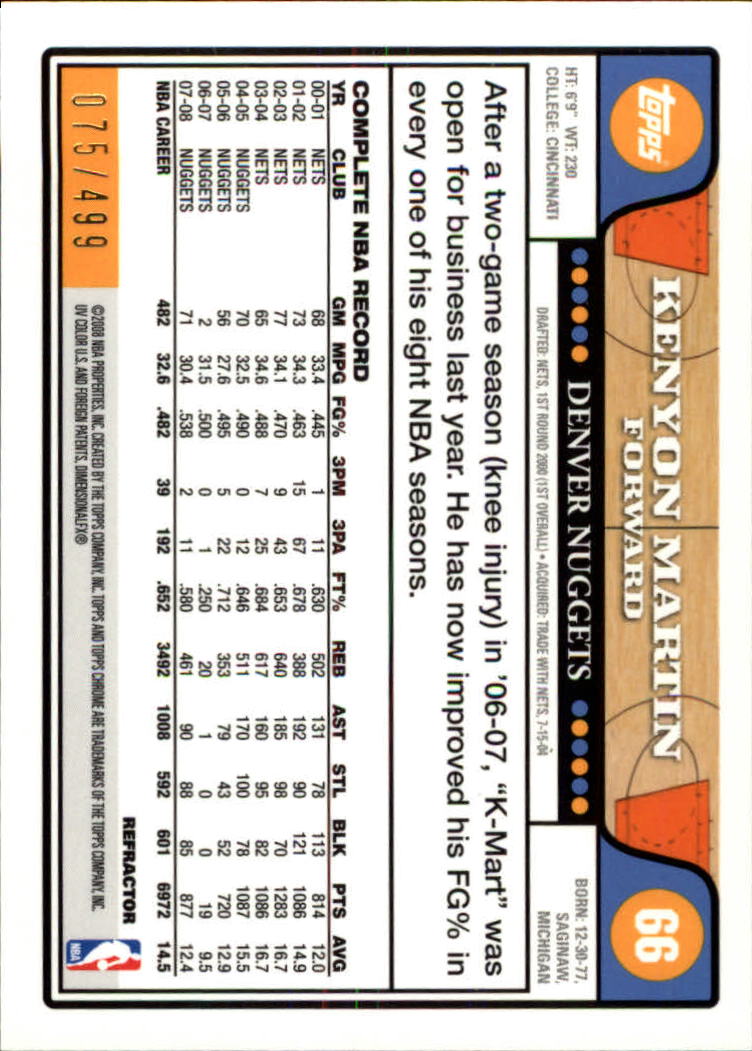 2008/2009 tarjetas paralelas refractoras de baloncesto cromadas parte 2 Topps - Imagen 159 de 255