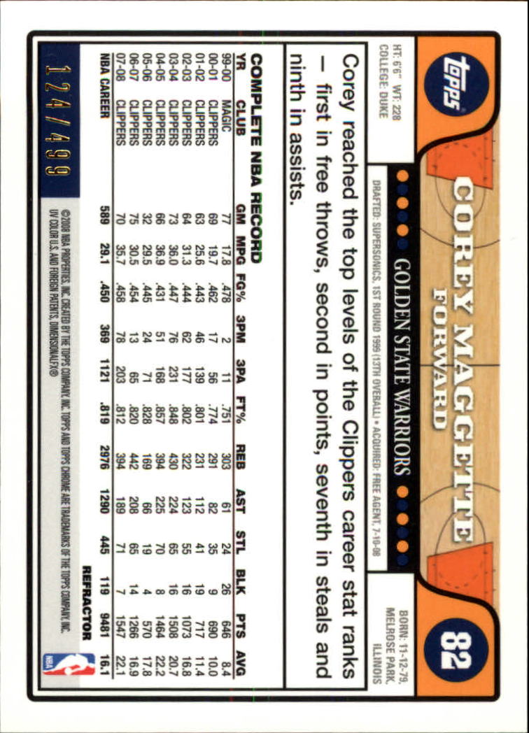 2008/2009 tarjetas paralelas refractoras de baloncesto cromadas parte 2 Topps - Imagen 165 de 255