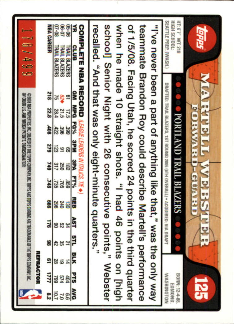 2008/2009 tarjetas paralelas refractoras de baloncesto cromadas parte 2 Topps - Imagen 183 de 255