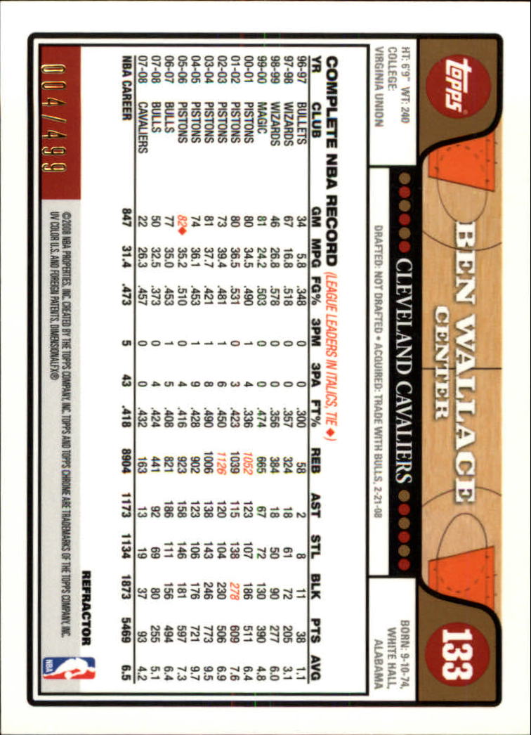 2008/2009 tarjetas paralelas refractoras de baloncesto cromadas parte 2 Topps - Imagen 187 de 255
