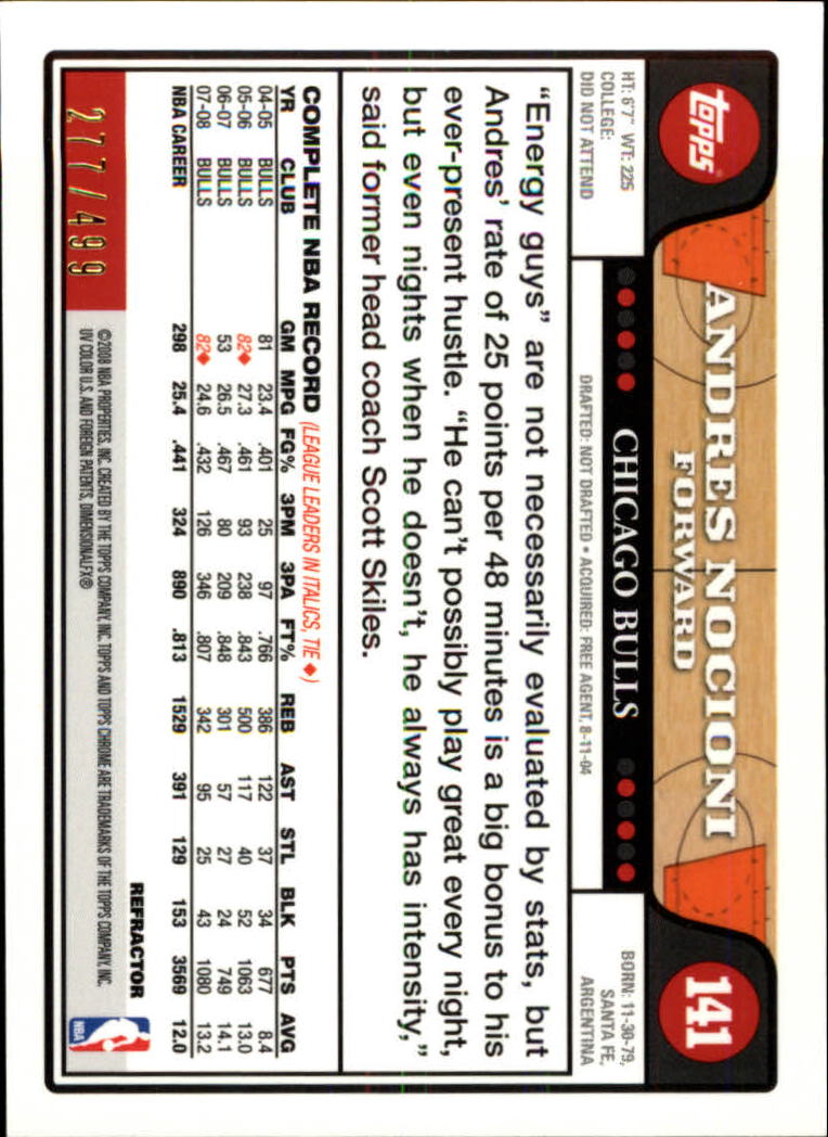 2008/2009 tarjetas paralelas refractoras de baloncesto cromadas parte 2 Topps - Imagen 189 de 255