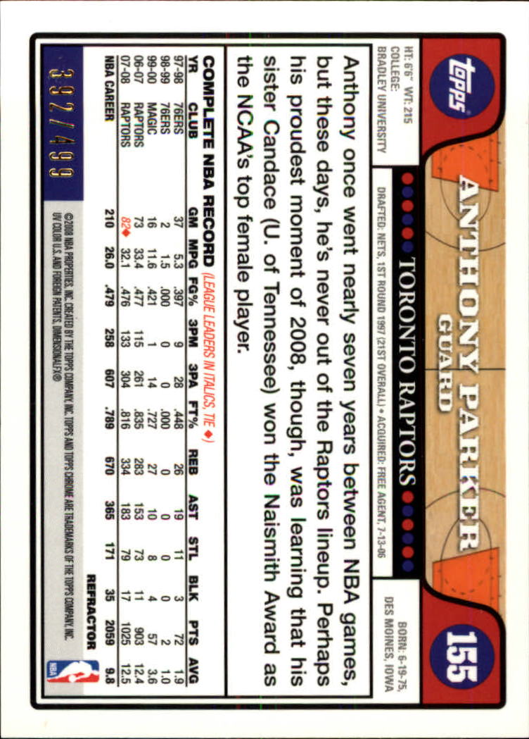 2008/2009 tarjetas paralelas refractoras de baloncesto cromadas parte 2 Topps - Imagen 201 de 255