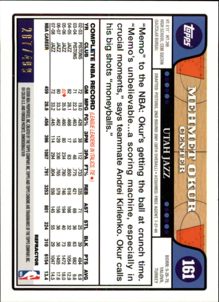 2008/2009 tarjetas paralelas refractoras de baloncesto cromadas parte 2 Topps - Imagen 205 de 255