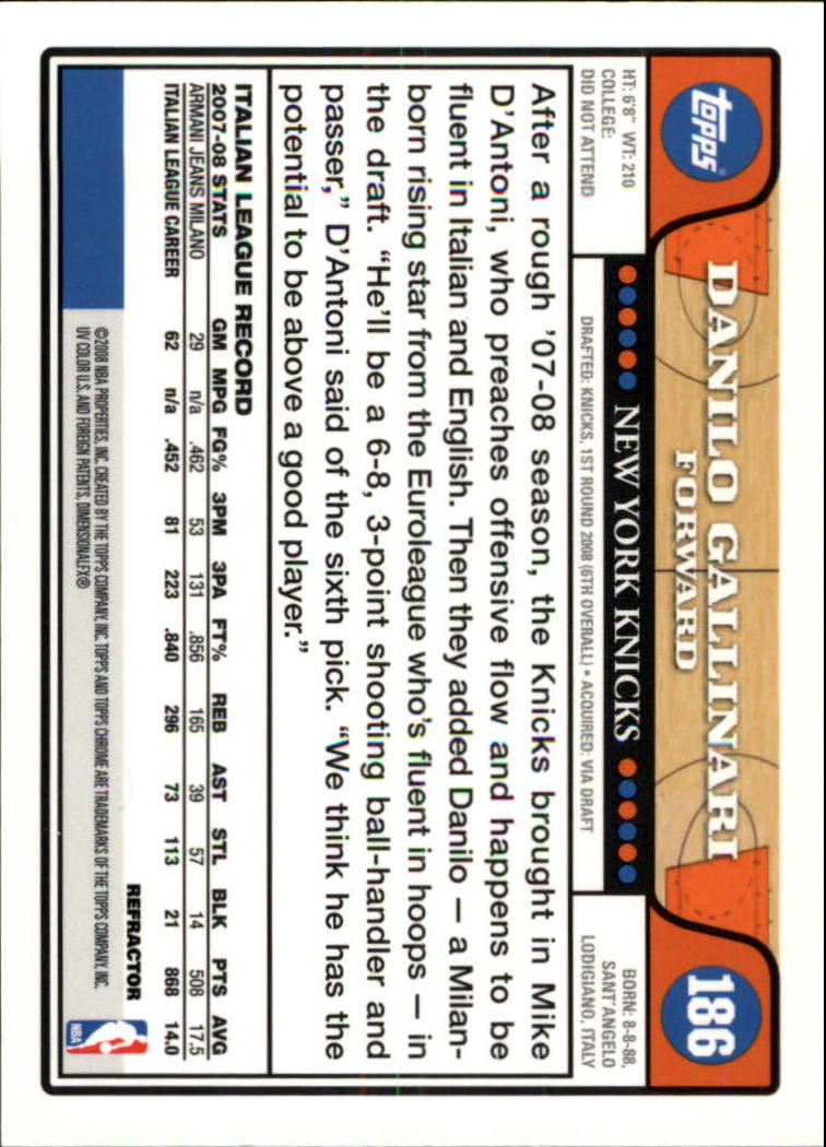 2008/2009 tarjetas paralelas refractoras de baloncesto cromadas parte 2 Topps - Imagen 209 de 255