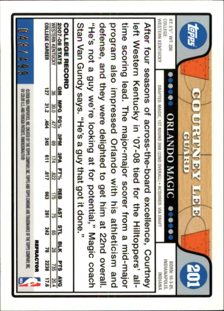 2008/2009 tarjetas paralelas refractoras de baloncesto cromadas parte 2 Topps - Imagen 215 de 255