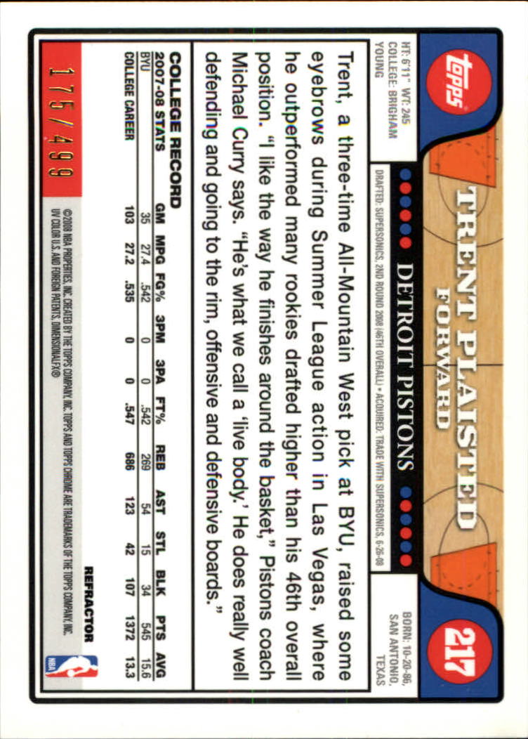 2008/2009 tarjetas paralelas refractoras de baloncesto cromadas parte 2 Topps - Imagen 219 de 255