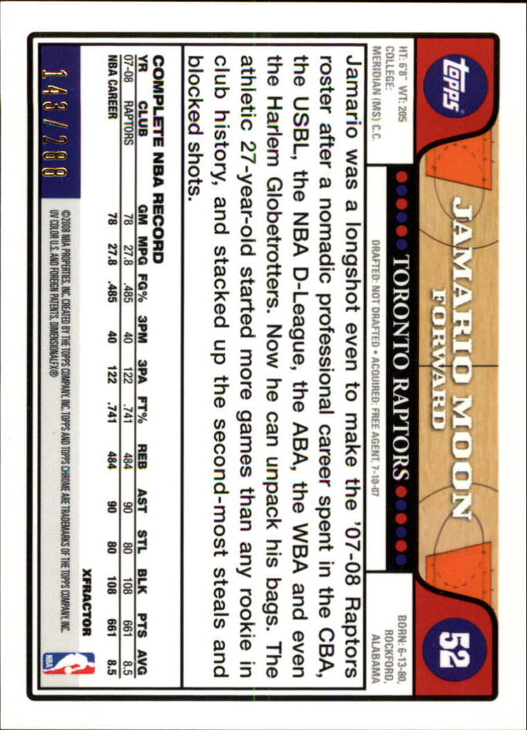 2008/2009 tarjetas paralelas refractoras de baloncesto cromadas parte 2 Topps - Imagen 225 de 255