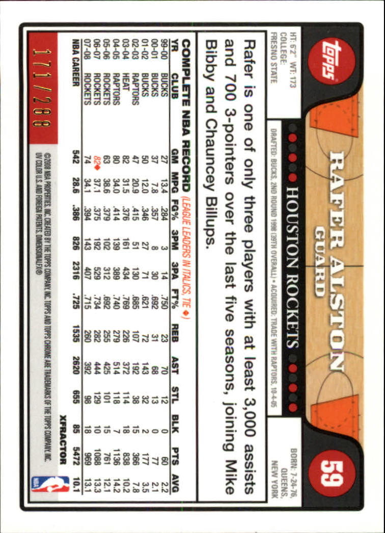 2008/2009 tarjetas paralelas refractoras de baloncesto cromadas parte 2 Topps - Imagen 229 de 255