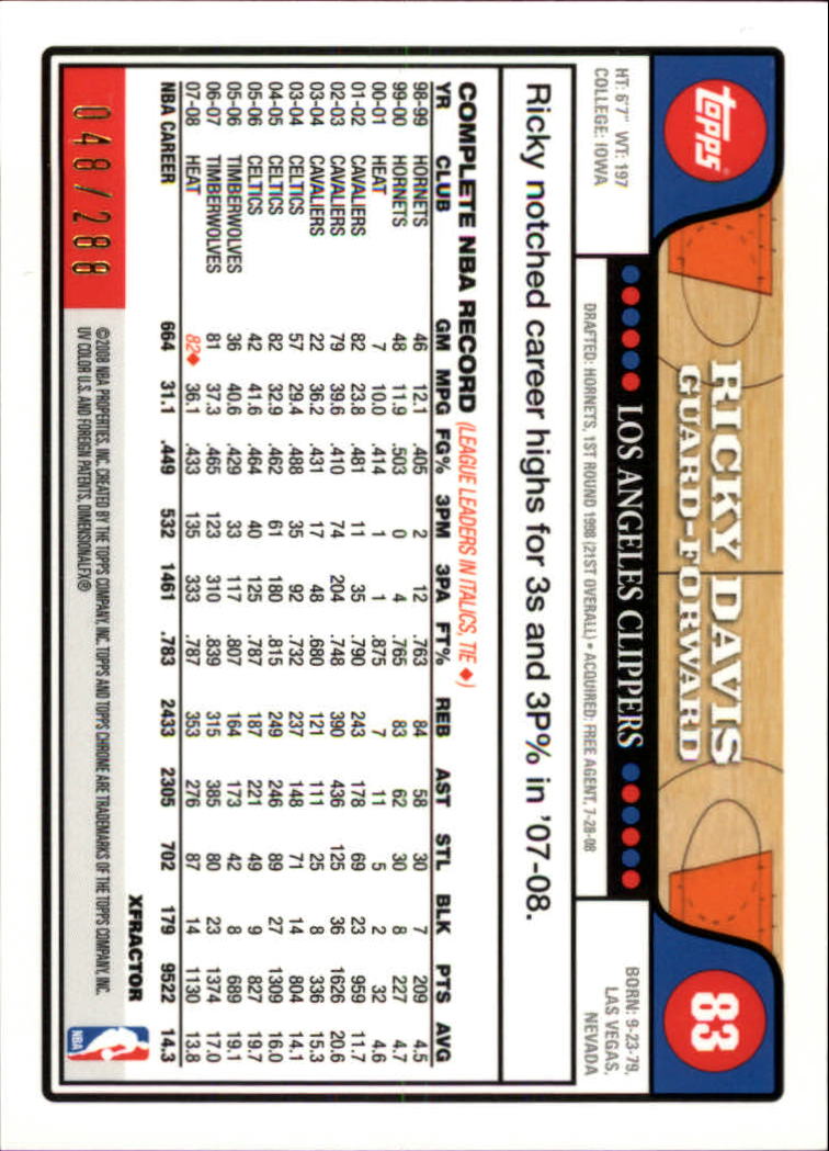 2008/2009 tarjetas paralelas refractoras de baloncesto cromadas parte 2 Topps - Imagen 233 de 255