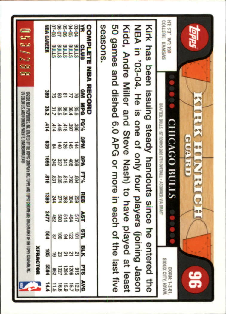 2008/2009 tarjetas paralelas refractoras de baloncesto cromadas parte 2 Topps - Imagen 241 de 255