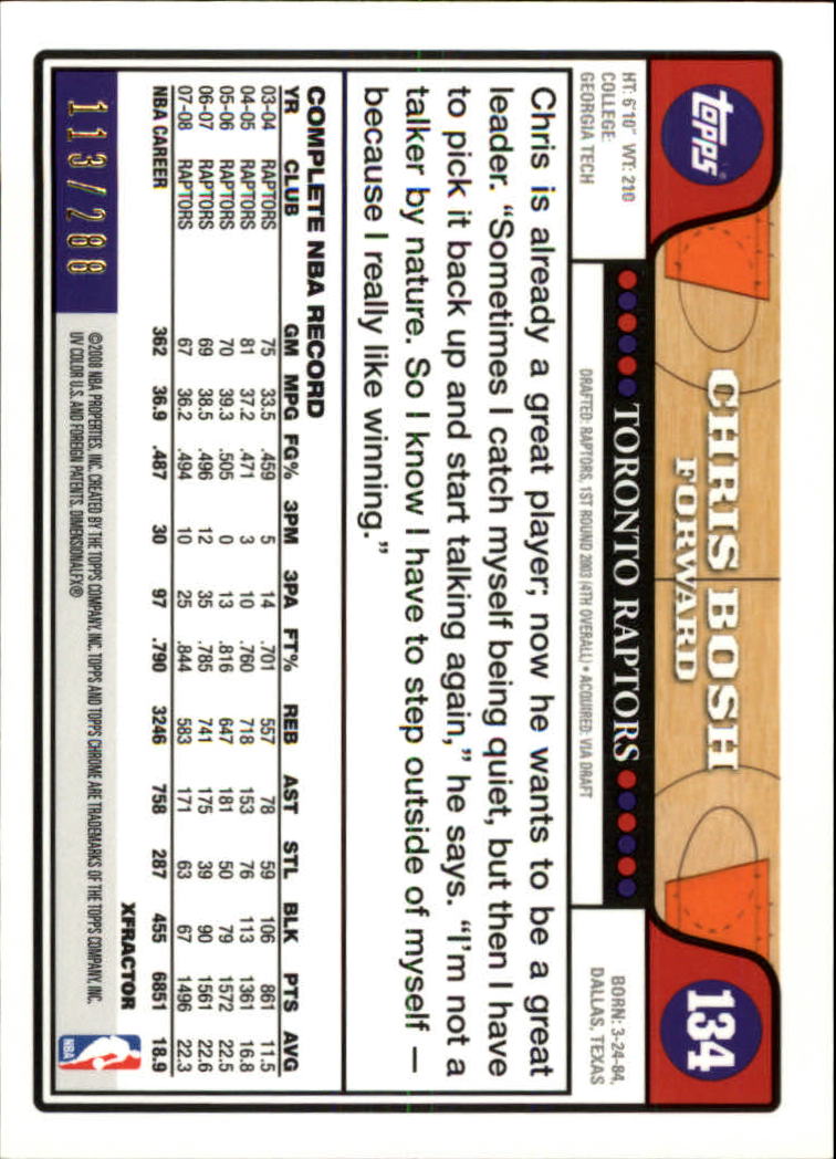 2008/2009 tarjetas paralelas refractoras de baloncesto cromadas parte 2 Topps - Imagen 247 de 255