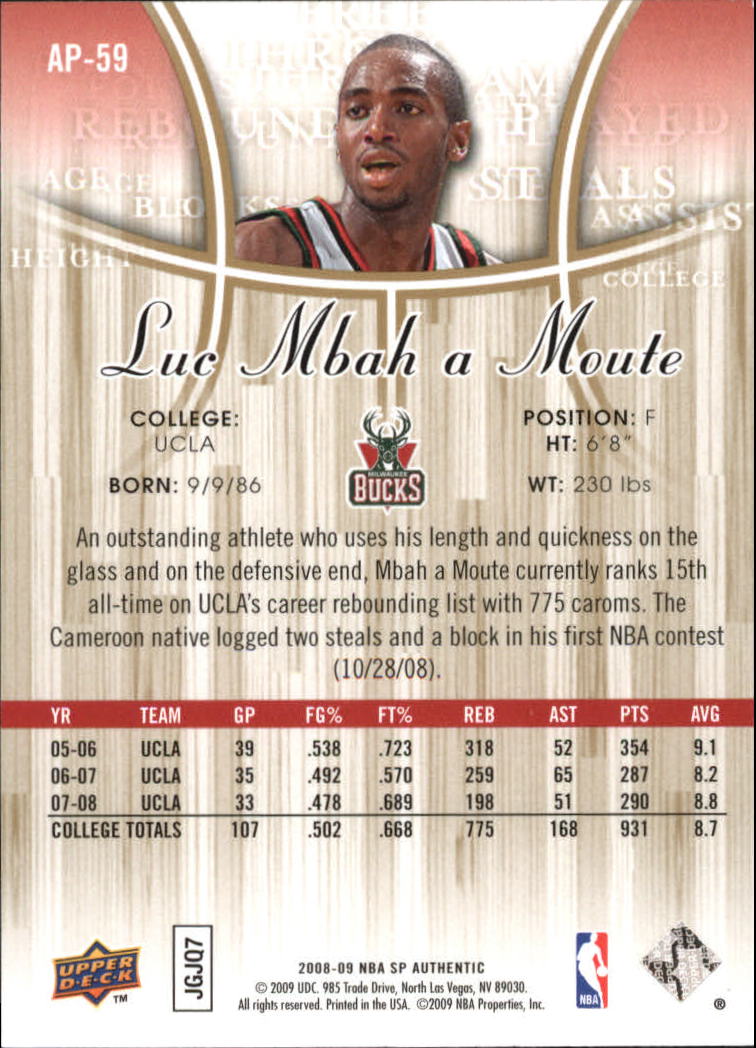 2008/2009 SP Authentic (Upper Deck) Basketball - Picture 271 of 271