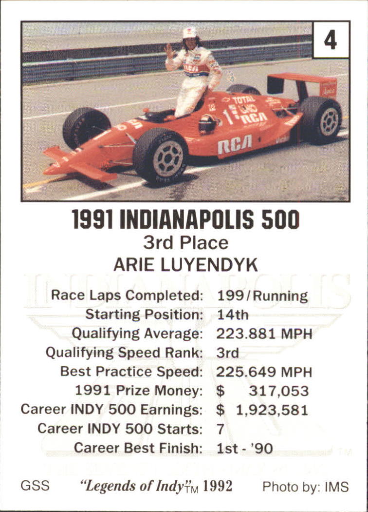 1992 Legends of the Indy 500 Racing Trading Card 1100 Choose Your Card eBay