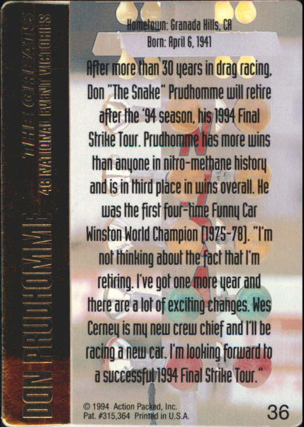 1994 Action Packed NHRA Racing Card Pick - Picture 47 of 53
