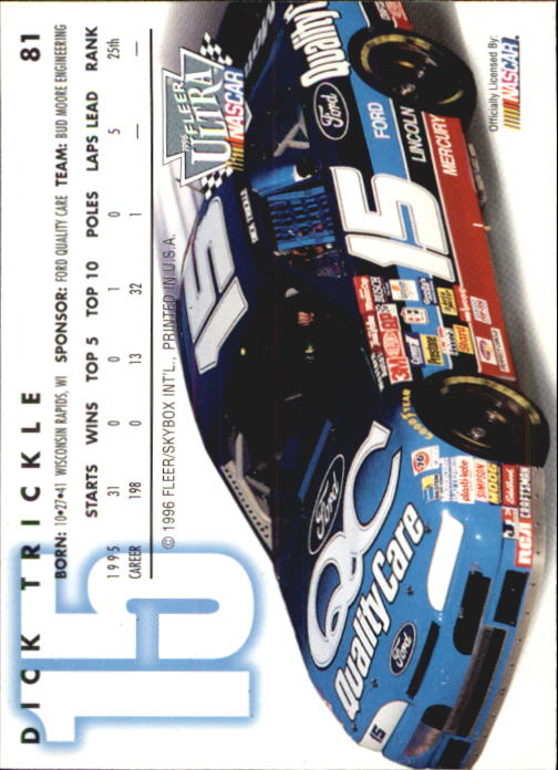 1996 Ultra Nascar Race Cards 1-200 +Rookies (A5371) - You ...