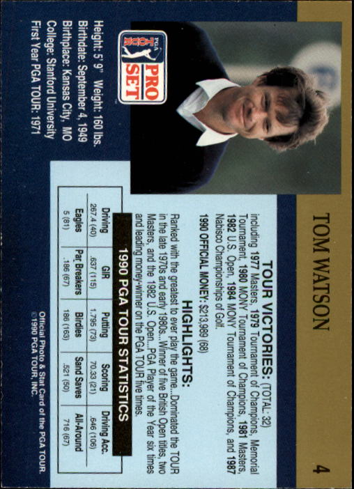 1990 Pro Set Golf Card Pick - Picture 9 of 199
