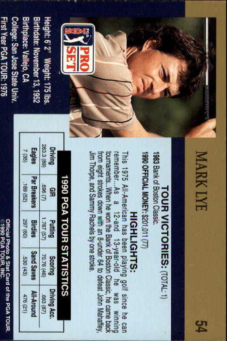 1990 Pro Set Golf Card Pick - Picture 105 of 199