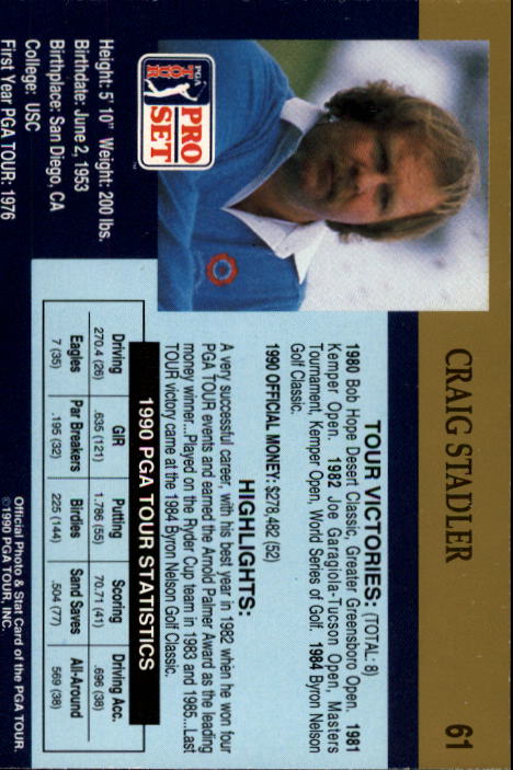 1990 Pro Set Golf Card Pick - Picture 119 of 199