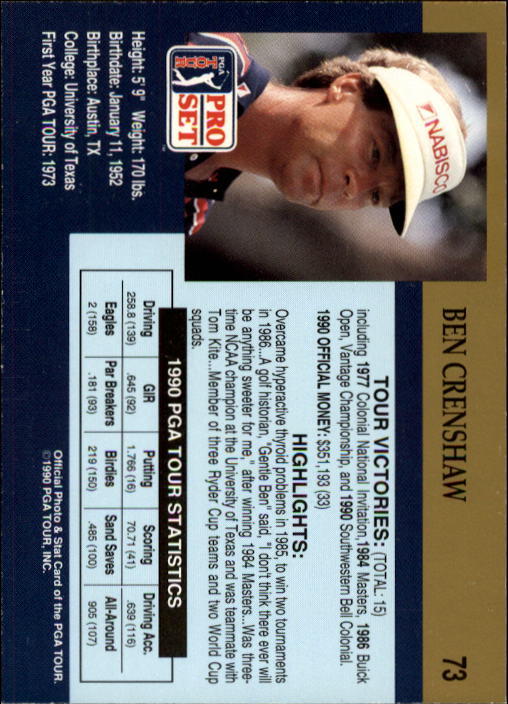 1990 Pro Set Golf Card Pick - Picture 143 of 199