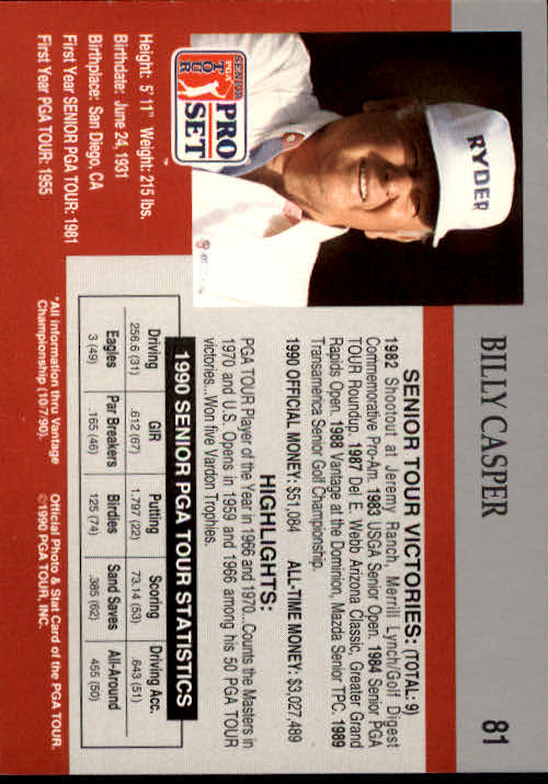 1990 Pro Set Golf Card Pick - Picture 159 of 199