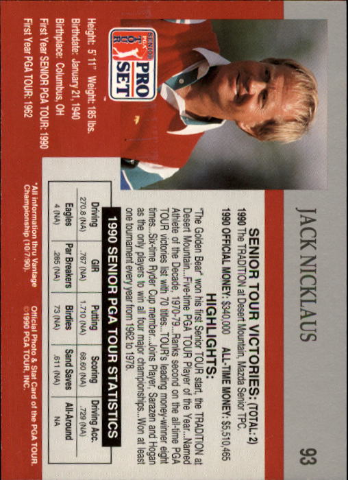 1990 Pro Set Golf Card Pick - Picture 183 of 199