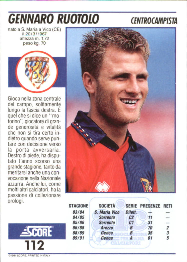 1991-92 Score Italian Soccer Card #s 1-250 (A4989) - You ...