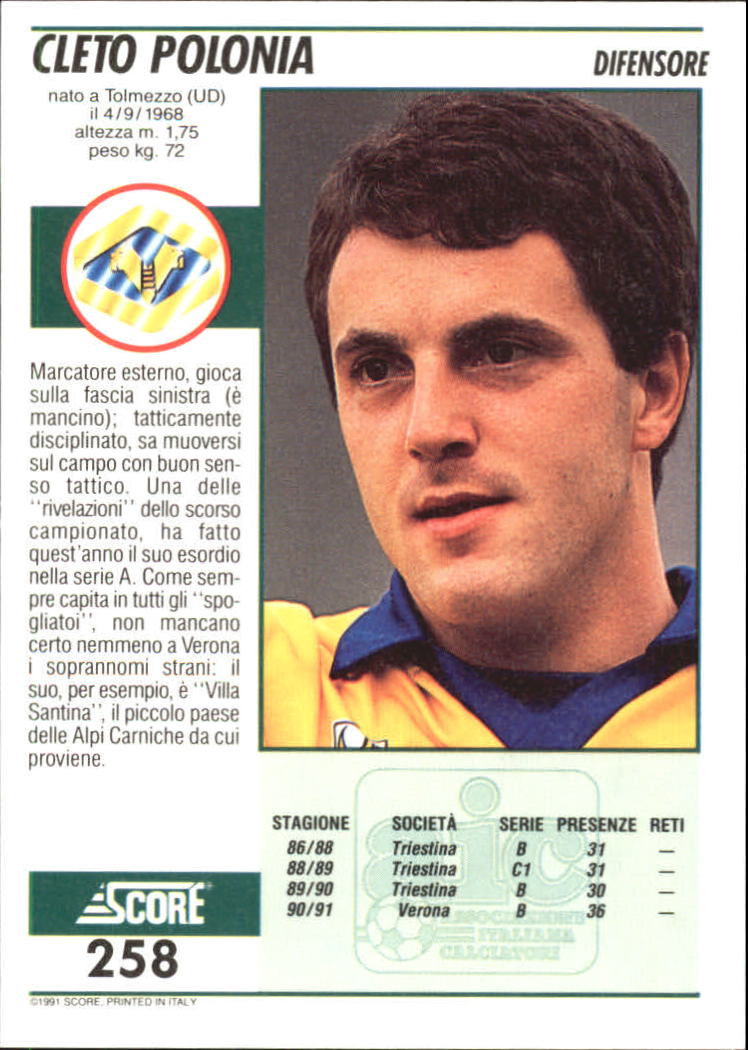 1991-92 Score Italian Soccer Cards 251-440 (A4989) - You ...