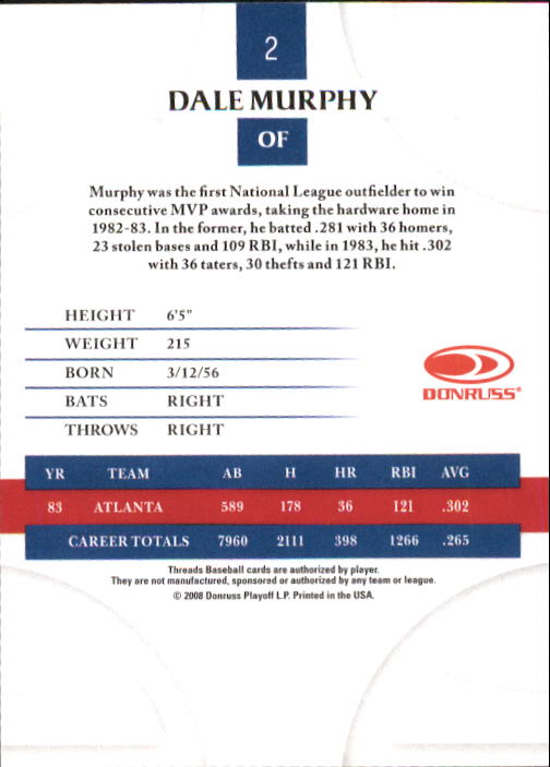 2008 Donruss Threads Baseball "Main Set" Cards #1 to #148 - Picture 5 of 196