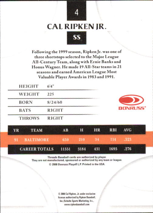 2008 Donruss Threads Baseball "Main Set" Cards #1 to #148 - Picture 9 of 196