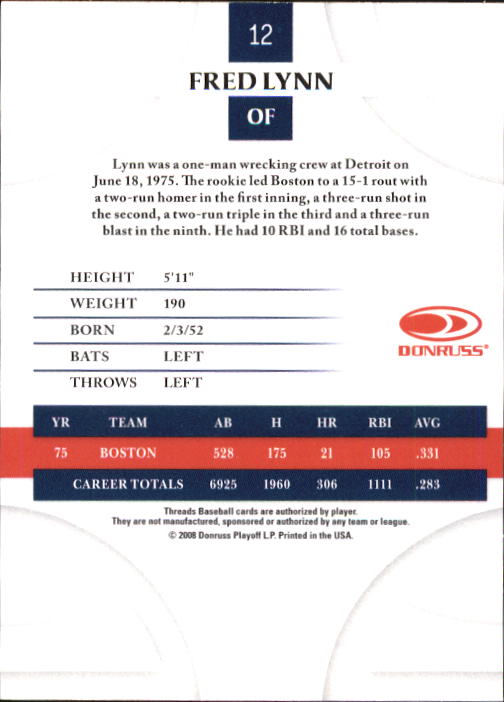 2008 Donruss Threads Baseball "Main Set" Cards #1 to #148 - Picture 25 of 196