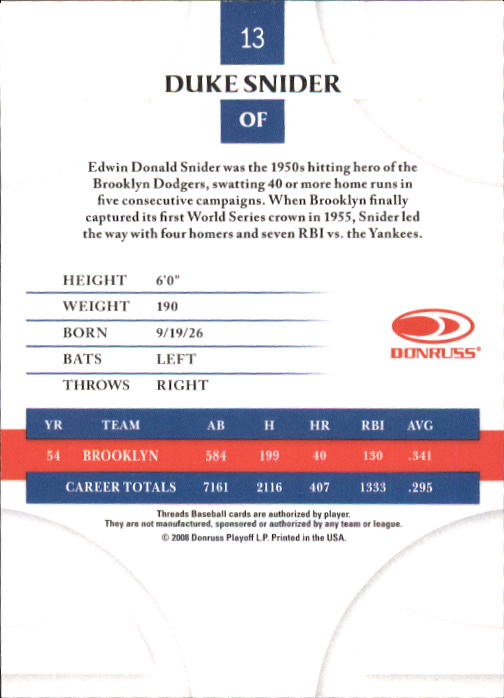 2008 Donruss Threads Baseball "Main Set" Cards #1 to #148 - Picture 27 of 196