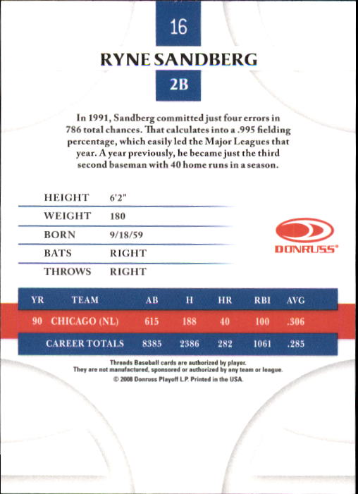 2008 Donruss Threads Baseball "Main Set" Cards #1 to #148 - Picture 32 of 196